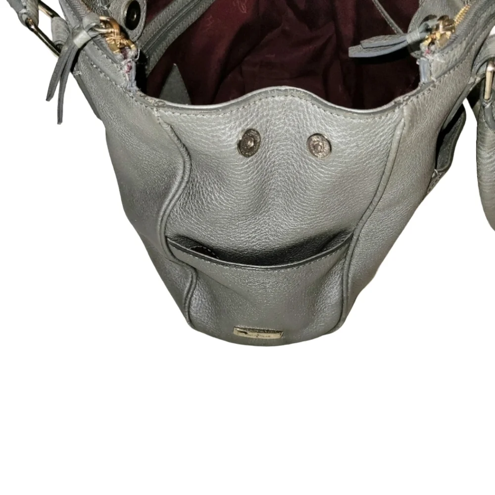 Cole Haan Silver Metallic Pebbled Leather Tote Satchel Purse Silver Hardware